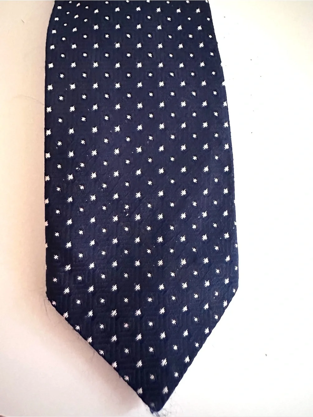 Vintage Polyester Tie - Navy Blue With White Dotted Accents